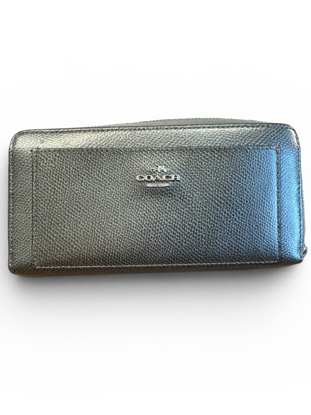 Coach Metallic Gunmetal Zip Wallet